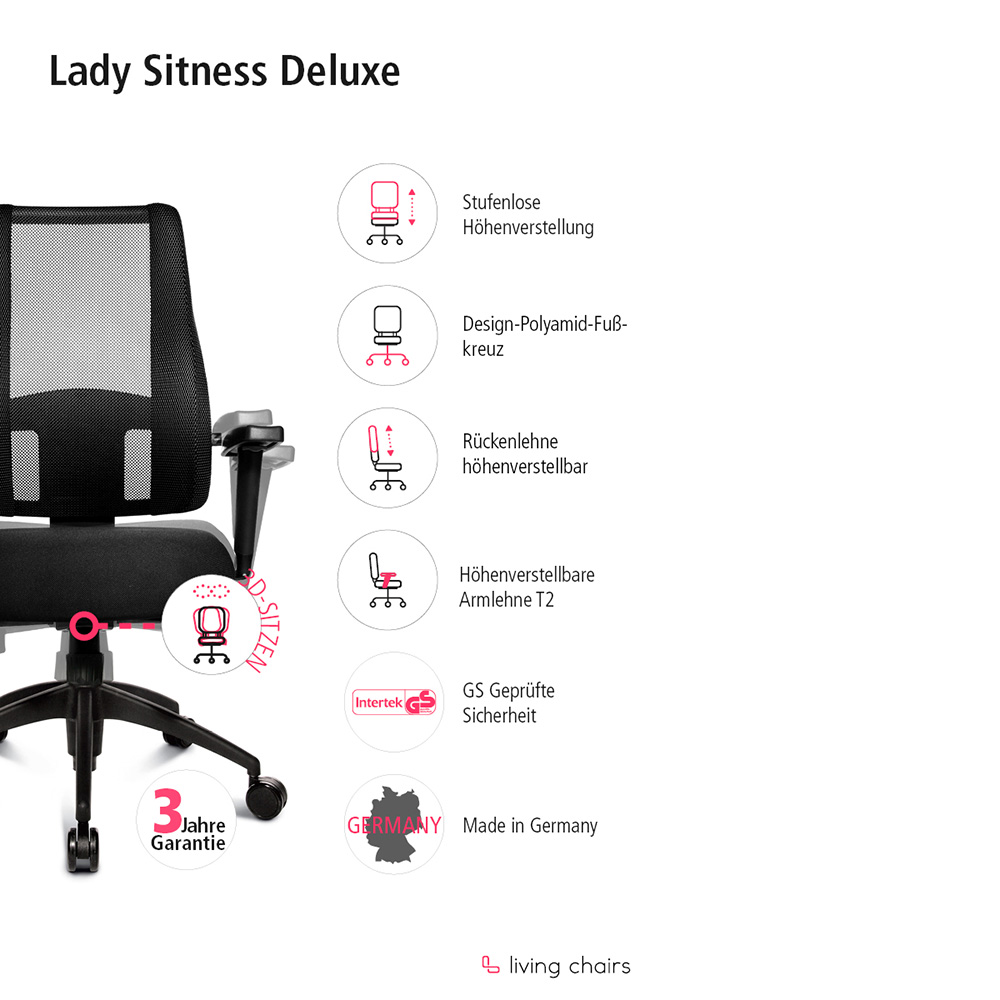 Damen Bürostuhl Topstar Lady Sitness Deluxe weiss mit Kunststoff-Fußkreuz